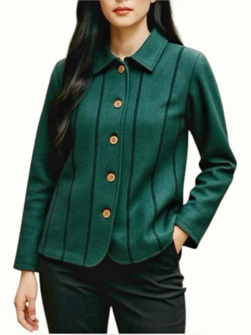 Alnoral Minimalist  Wool Blend Knit Green w/Black Stripe Cardigan Size: